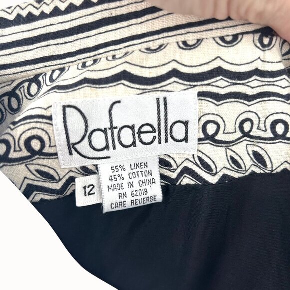 VINTAGE RAFAELLA BLACK & BEIGE GEOMETRIC PRINT LINEN COTTON BLAZER JACKET - 12 - Picture 4 of 6